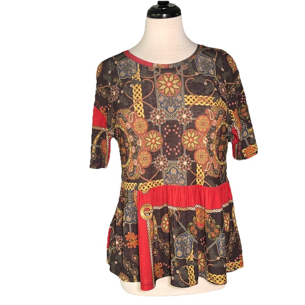 Zara Trafaluc Women’s Peplum Top Multi Color Floral Short Sleeve Stretch Sz S